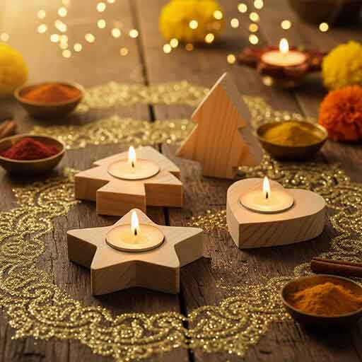 Festive Wooden Tea Light Holders